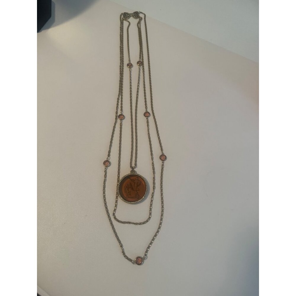 Vintage 1960's Goldette NY Amber Cameo Glass Necklace